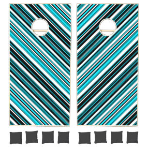 Cute black white aqua stripes cornhole set