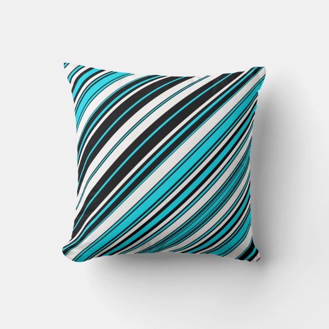 Cute black white aqua stripes throw pillow (Front)