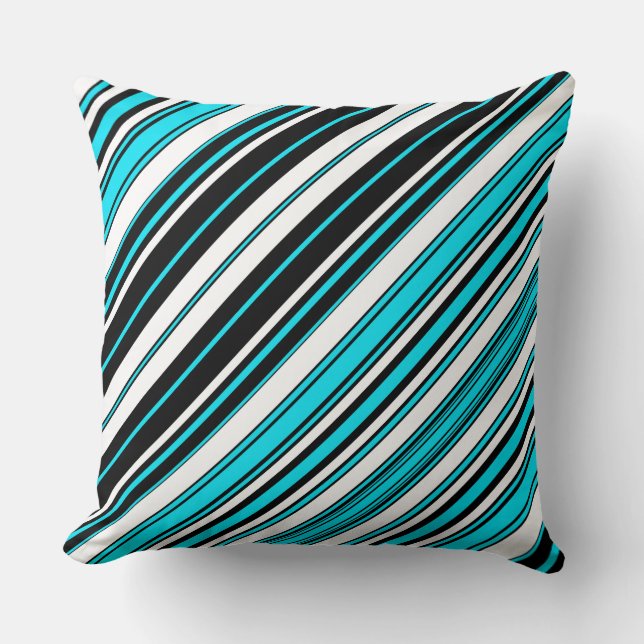 Cute black white aqua stripes throw pillow (Front)