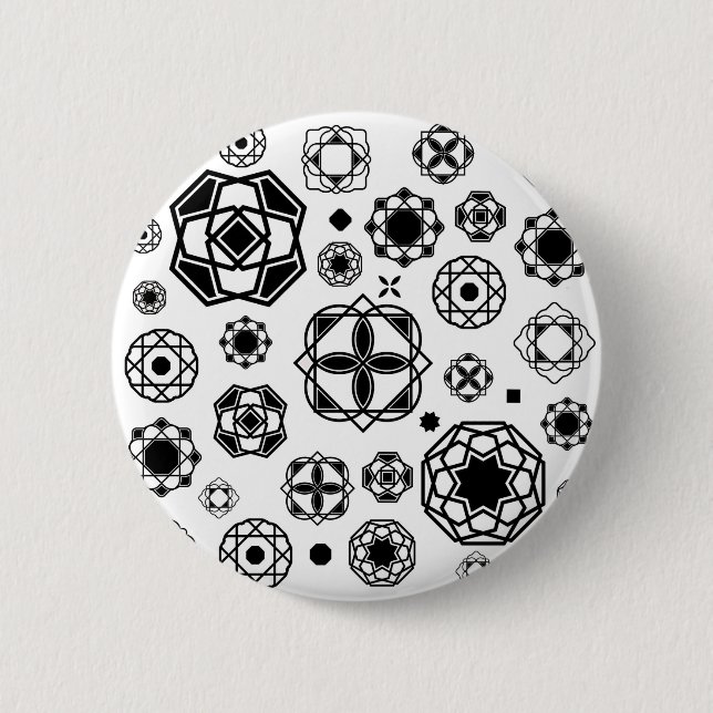 Cute black white arabesque decorative pattern button (Front)