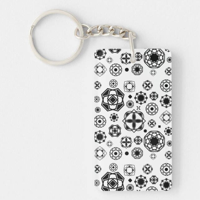 Cute black white arabesque decorative pattern keychain (Front)