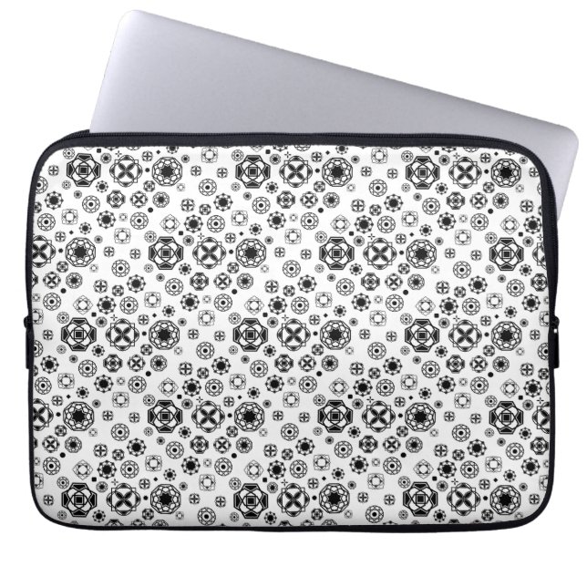 Cute black white arabesque decorative pattern laptop sleeve (Front)