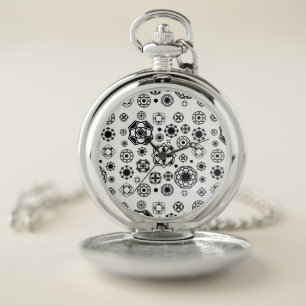 Cute black white arabesque decorative pattern pocket watch