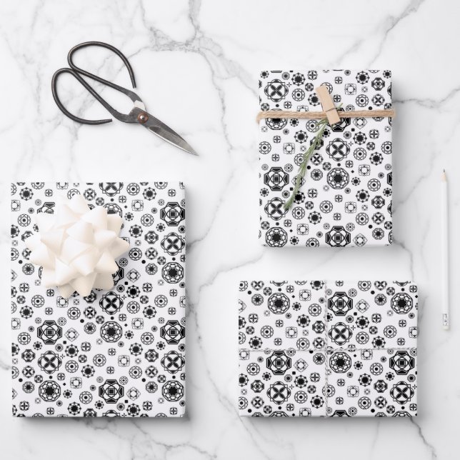 Cute black white arabesque decorative pattern wrapping paper sheets (Front)