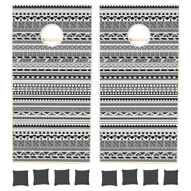 Cute black white aztec patterns design cornhole set (Set)