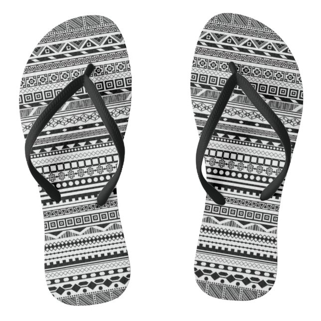 Cute black white aztec patterns design flip flops (Footbed)