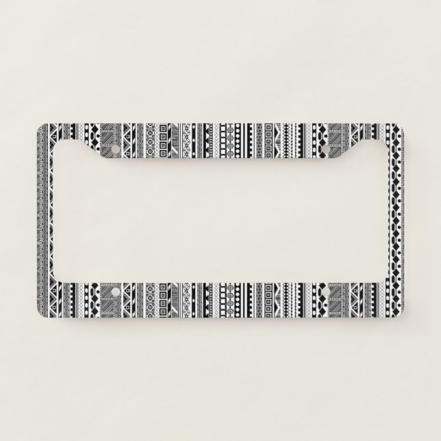 Cute black white aztec patterns design license plate frame (Front)
