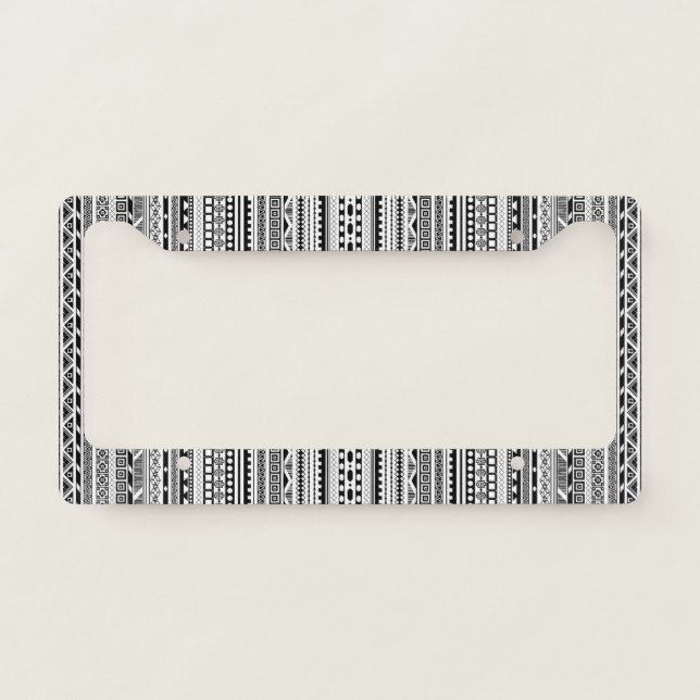 Cute black white aztec patterns design license plate frame (Front)