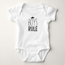 Cute black white baby onsie - boys rule quote