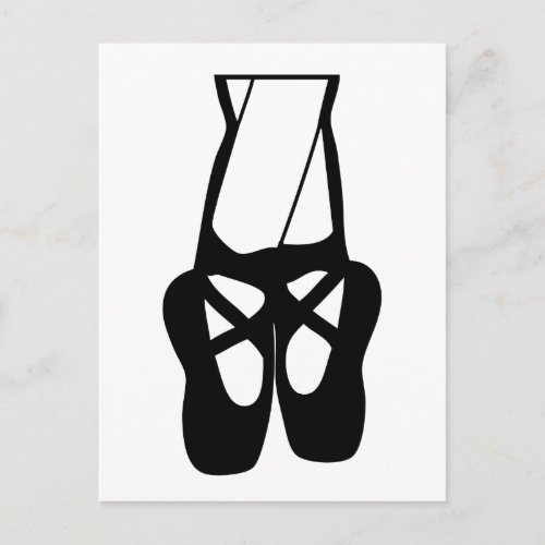 Cute Black  White Ballet Slippers En Pointe Postcard