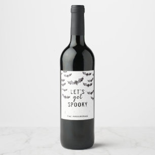 Cute Black & White Bats Halloween Holiday Wine Label