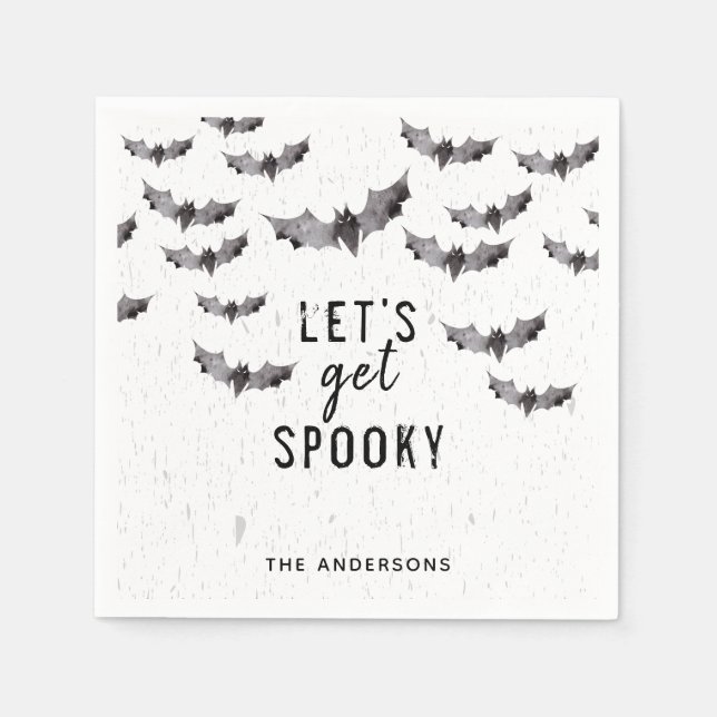 Cute Black & White Bats Scary Halloween Party Napkins (Front)
