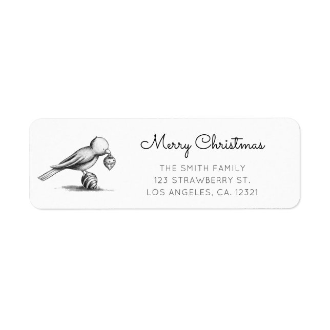 Cute Black White Bird Christmas Return Address Label (Front)