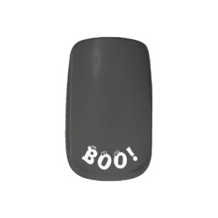 Cute Black & White Boo! Halloween Minx Nail Art