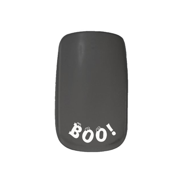 Cute Black & White Boo! Halloween Minx Nail Art (Left Thumb)