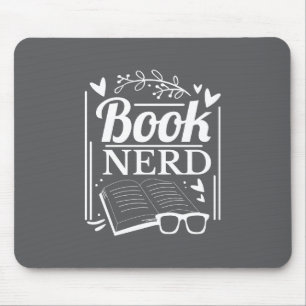 Cute Black White Book Nerd Bookworm Mouse Pad