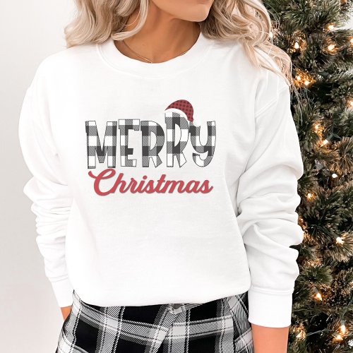 Cute Black  White Buffalo Plaid Merry Christmas Sweatshirt