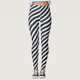 Cute Black White Candy Stripe Glitter Pattern Leggings