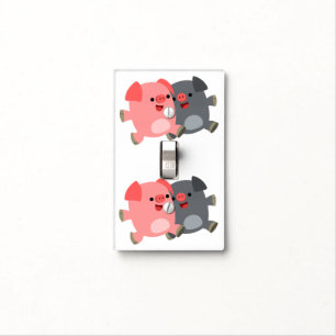 Cute Black & White Cartoon Pigs Light Switch Cover
