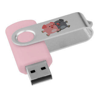 Cute Black & White Cartoon Pigs USB Drive Swivel