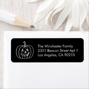 Cute black white carved pumpkin Halloween address Label
