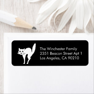 Cute black white cat Halloween funny address Label