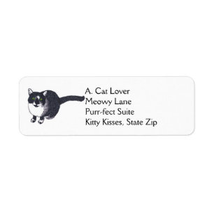 Cute Black White Cat in Pointillism Address Labels