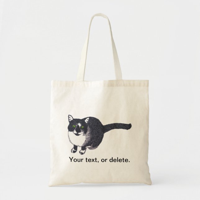 Cute Black White Cat in Pointillism Canvas Bags (Front)