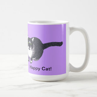 Cute Black White Cat in Pointillism Happy Mugs