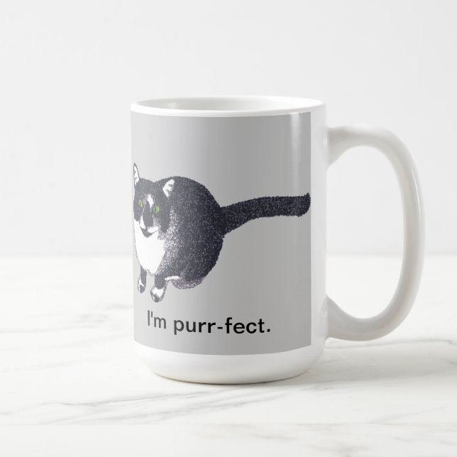 Cute Black White Cat in Pointillism Purr-fect Mugs (Right)