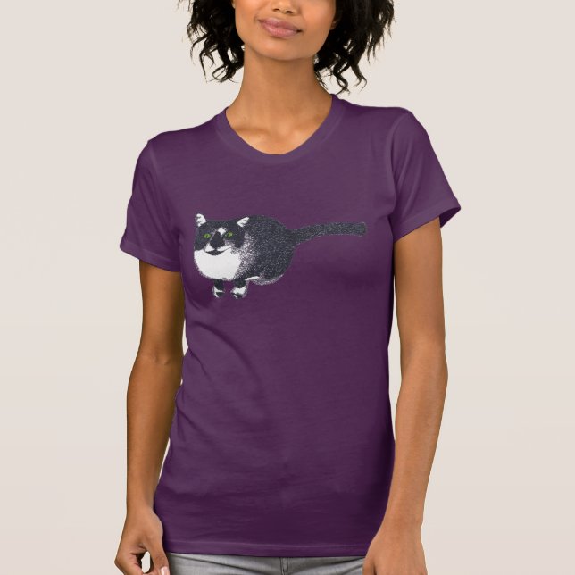 Cute Black White Cat in Pointillism Tshirts (Front)