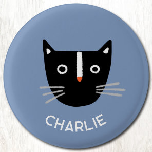 Cute Black White Cat Personalized Name Button