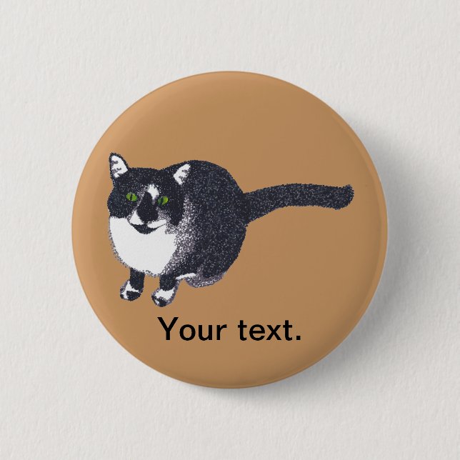 Cute Black White Cat Pointillism Your Text Buttons (Front)