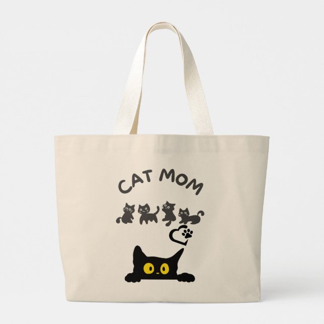 Cute Black & White Cat Tote Bag – Sunset Walk (Back)