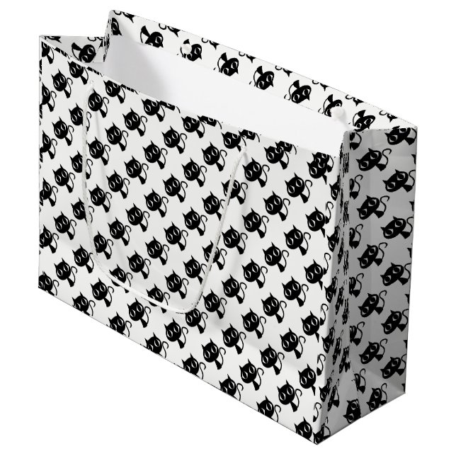 Cute black white cats patterns large gift bag (Front Angled)