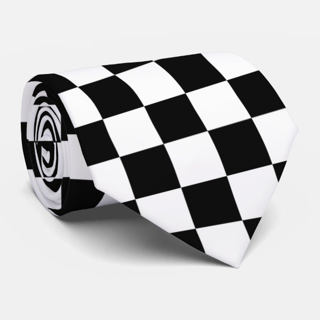cute black white check pattern neck tie (Rolled)