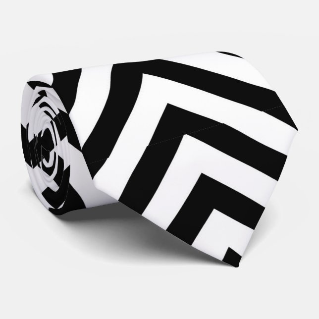 Cute black white chevron pattern tiled neck tie (Rolled)