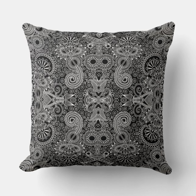 Cute black white classical floral throw pillow (Front)