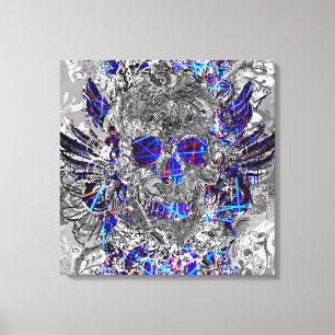 Cute black white colorful neon skull canvas print