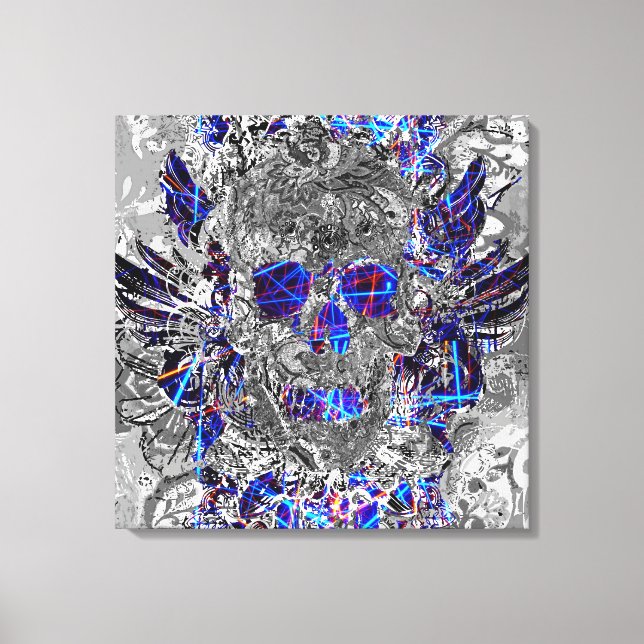 Cute black white colorful neon skull canvas print (Front)