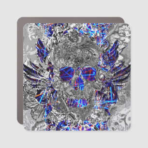 Cute black white colorful neon skull car magnet