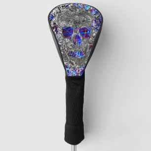 Cute black white colorful neon skull golf head cover