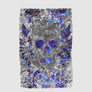 Cute black white colorful neon skull golf towel