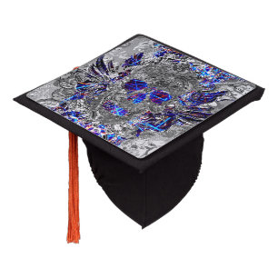 Cute black white colorful neon skull graduation cap topper