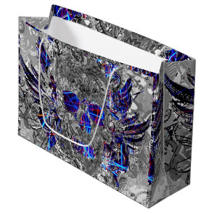 Cute black white colorful neon skull large gift bag