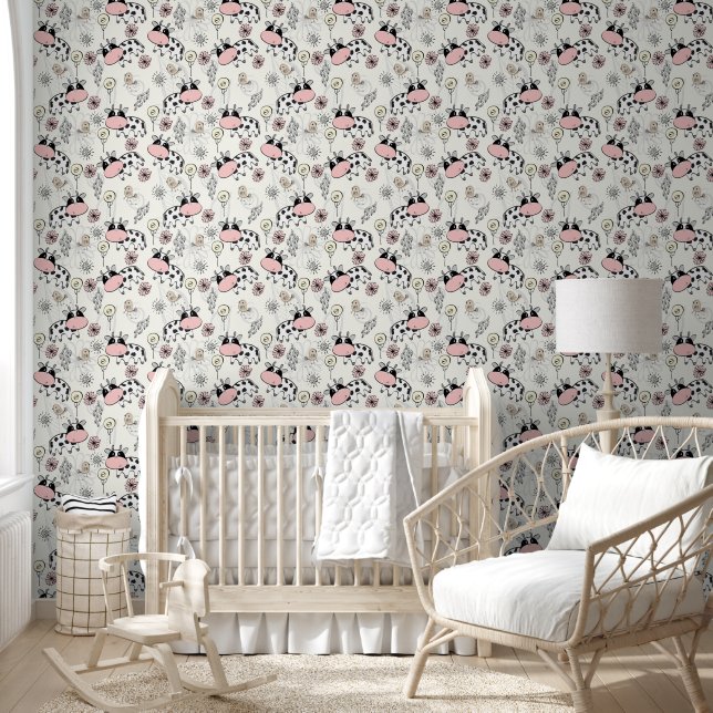 Cute Black & White Cows Seamless Pattern Wallpaper Wallpaper (Kids)