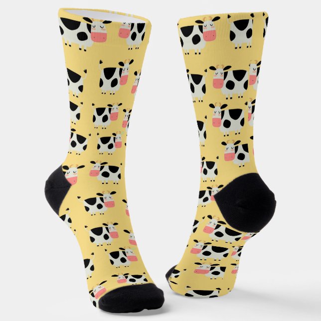 Cute Black White Cows Socks (Angled)