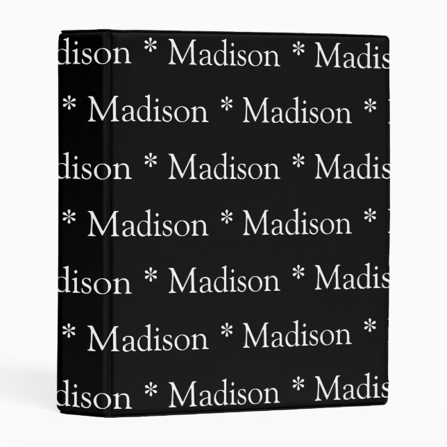 Cute black white custom name text monogram pattern mini binder (Front/Spine)