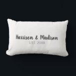 Cute black white custom script couple names chic lumbar pillow<br><div class="desc">Cute black and white custom script couple names elegant chic Lumbar Pillow</div>