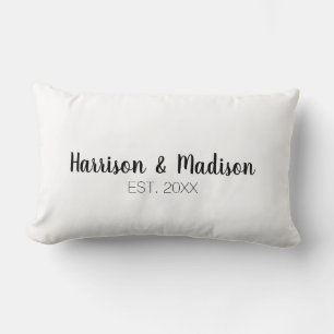 Cute black white custom script couple names chic lumbar pillow